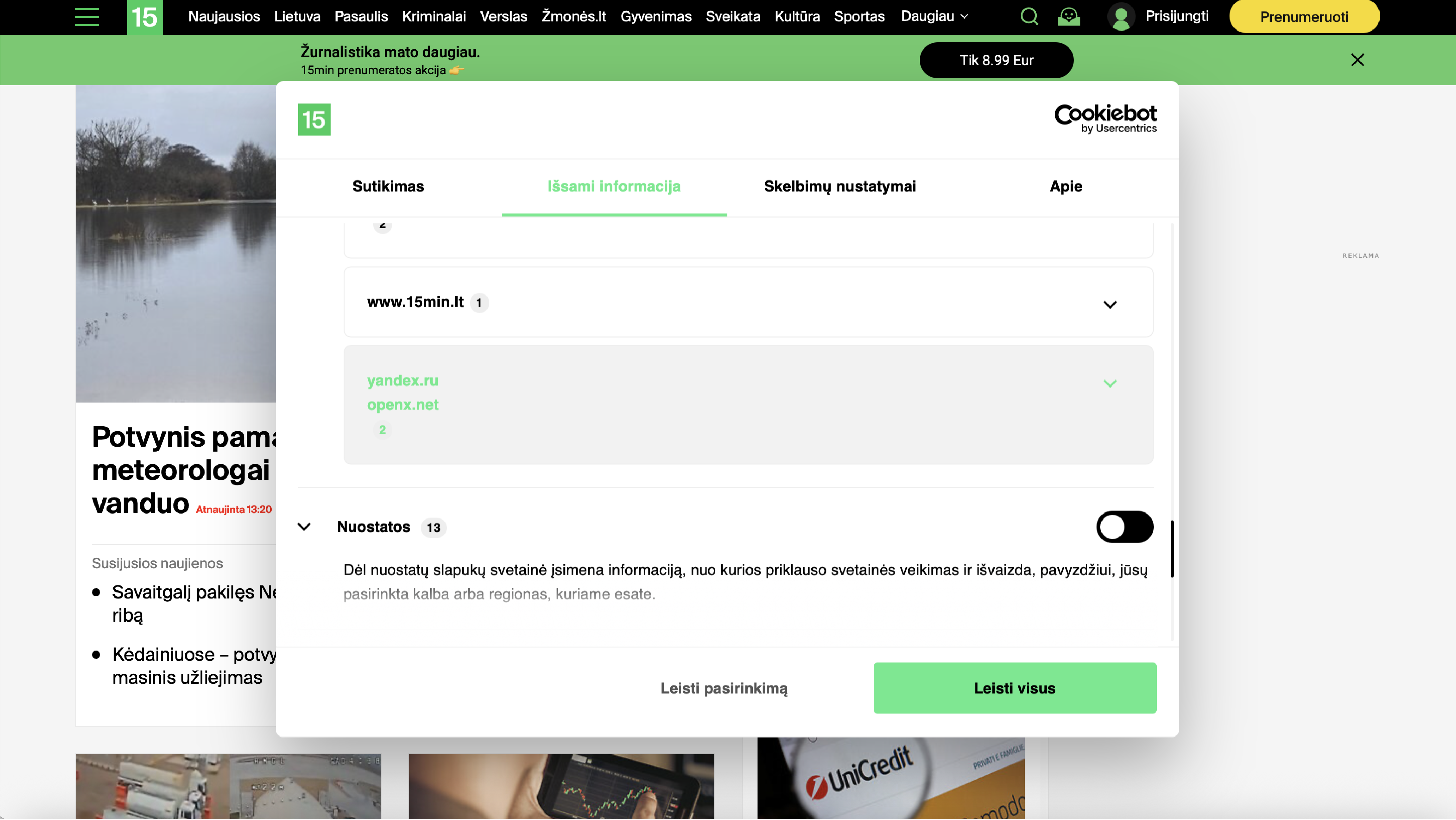 „15min.lt“ lankytojų prašoma sutikti su „yandex.ru“ slapuku